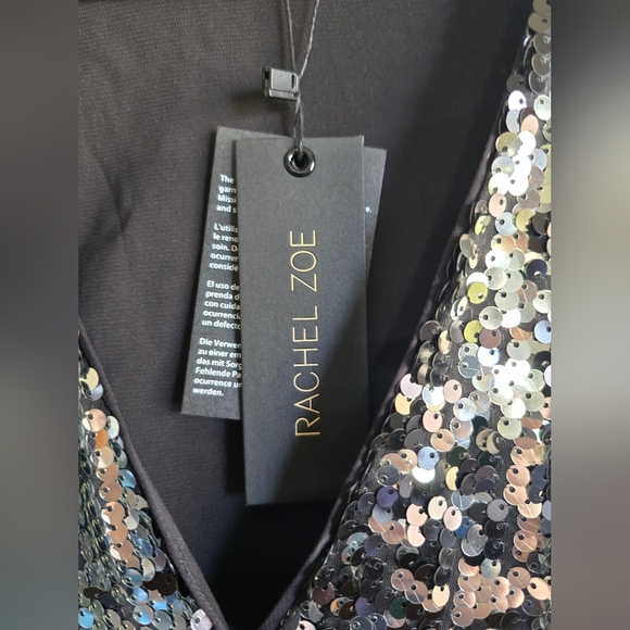 NWT! RACHEL ZOE, Muse V Neck Dress,  Silver & Black Sequin, Size 8, $445 - Picture 8 of 11